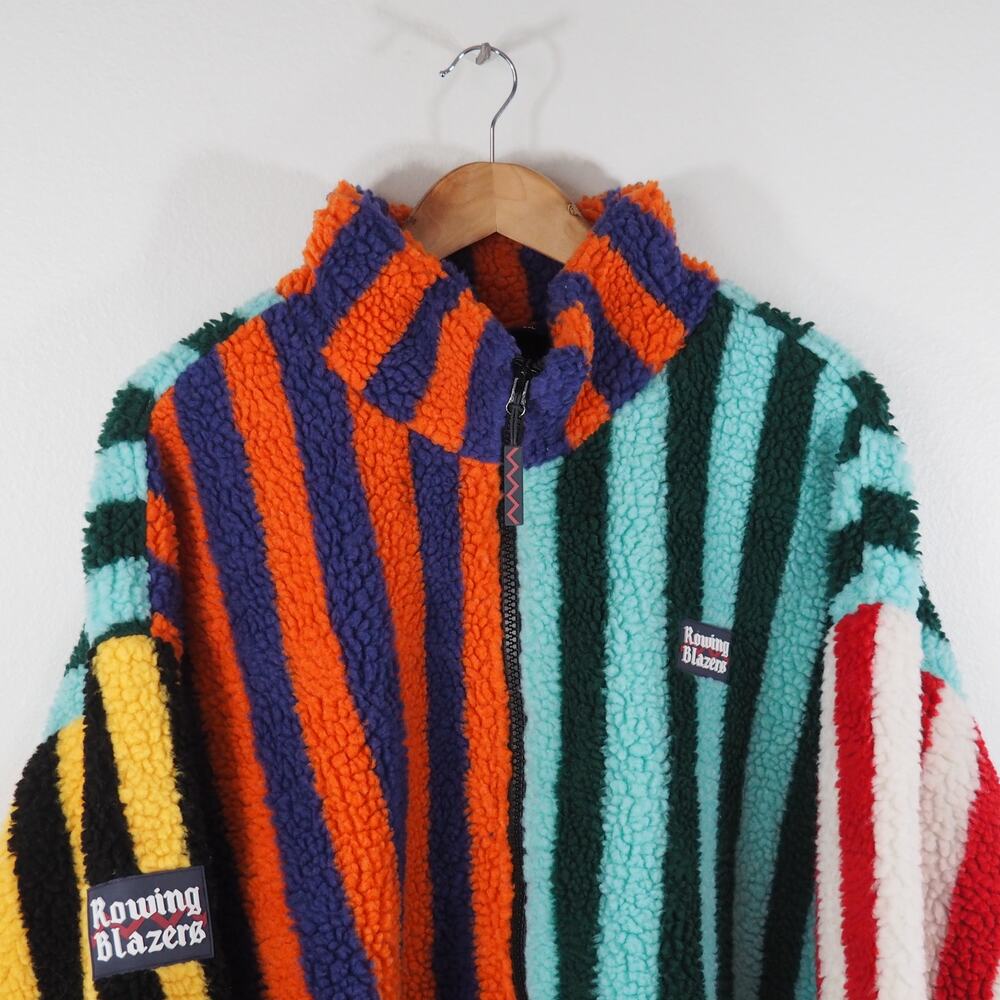 Rowing Blazers Multi Color Vertical Stripe Fleece Jacket - Size XXL